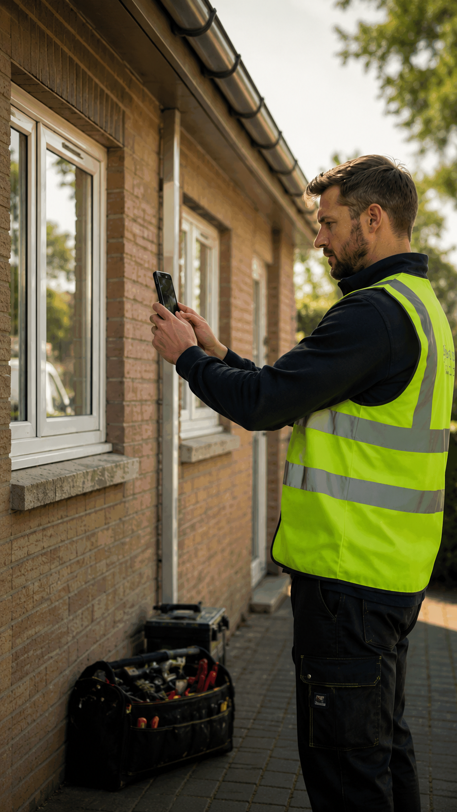 Field operative photographing a completed job on site